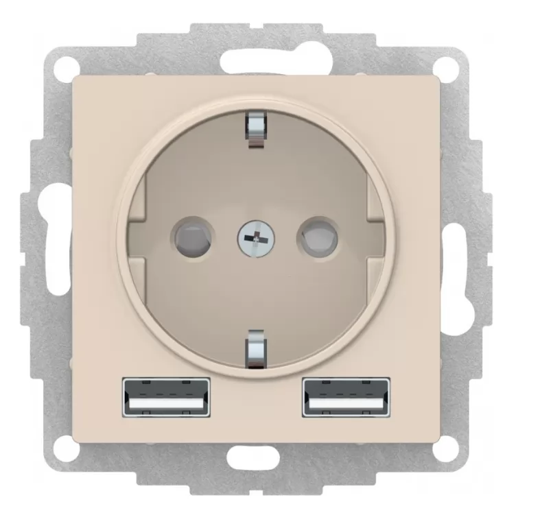 Розетка 16А с 2 USB A+A Systeme Electric AtlasDesign Бежевый 5В/2,4А, 2х5В/1,2А ATN000230