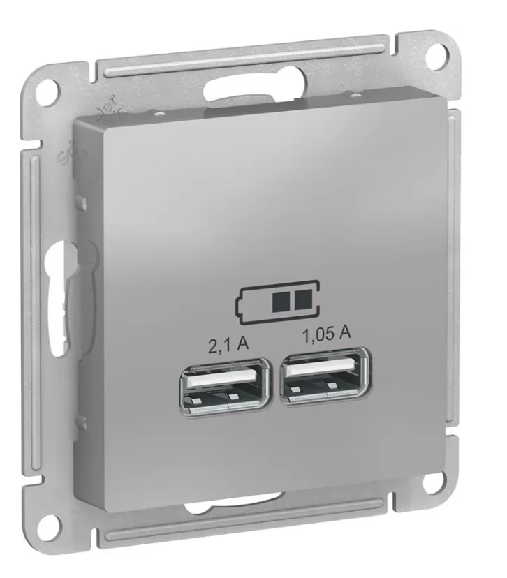 USB розетка Systeme Electric AtlasDesign Алюминий 5В, 1 порт x 2,1 А, 2 порта х 1,05 А SE ATN000333