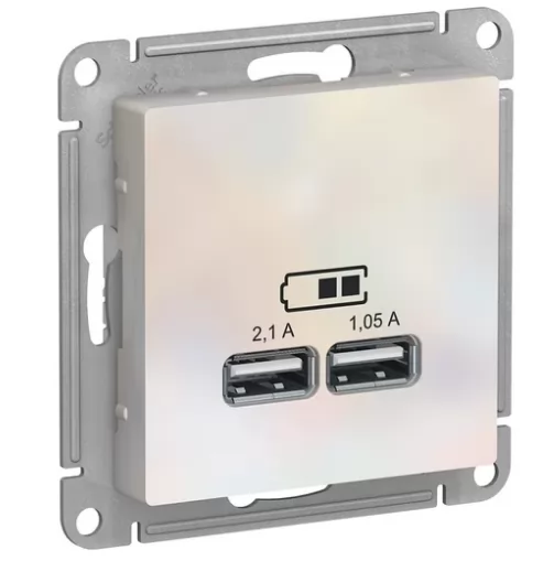 2-местная USB розетка Systeme Electric AtlasDesign Жемчуг 5В, 2,1 А ATN000433