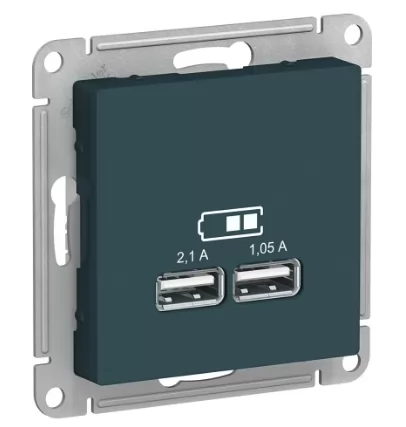 USB розетка Systeme Electric AtlasDesign Изумруд 5В, 1 порт x 2,1 А, 2 порта х 1,05 А SE ATN000833