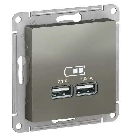 USB розетка Systeme Electric AtlasDesign Сталь 5В, 1 порт x 2,1 А, 2 порта х 1,05 А SE ATN000933