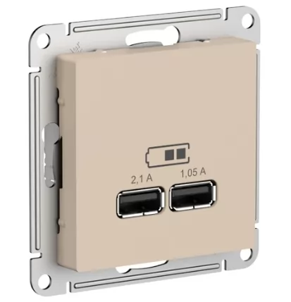 2-местная usb розетка Systeme Electric Atlasdesign песочный, 5В, 2,1А ATN001233