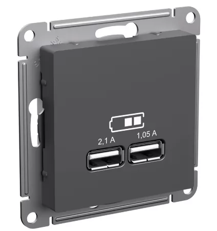 Механизм usb розетки a+a, Systeme Electric Atlasdesign базальт 5в/2,1 а, 2x5в/1,05 а, ATN001433