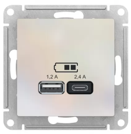 Розетка USB A+С Systeme Electric AtlasDesign Шампань Жемчуг 5В/2,4А, 2х5В/1,2А ATN000439