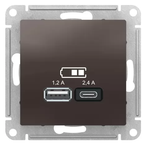 usb розетка a+с Systeme Electric Atlasdesign мокко 5в/2,4а, 2x5в/1,2а ATN000639