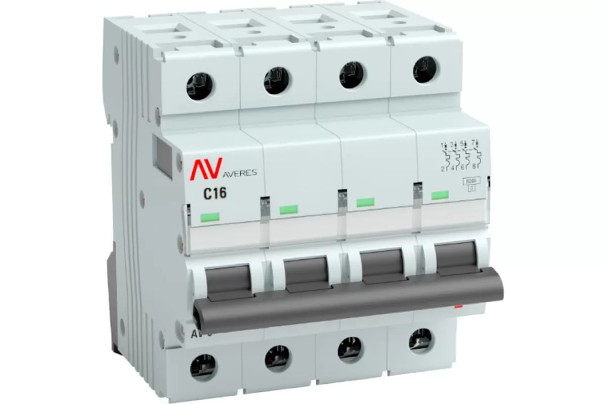 Автоматический выключатель EKF AVERES AV-6, 4P, 16A, C, 6kA mcb6-4-16C-av