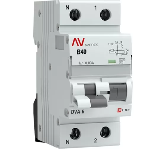 Дифференциальный автомат EKF AVERES DVA-6, 1P+N, 40А, C, 30мА, AC, 6кА rcbo6-1pn-40C-30-ac-av