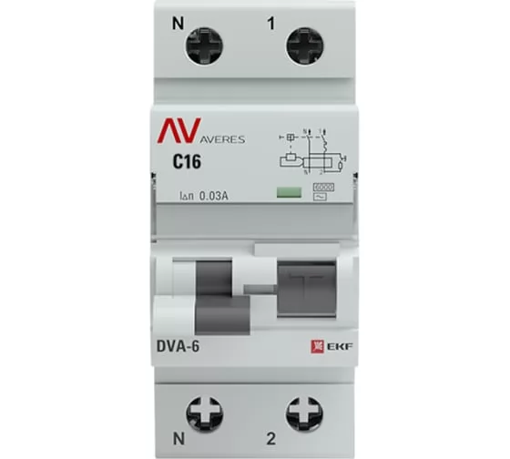 Дифференциальный автомат EKF AVERES DVA-6, 1P+N, 16А (С), 30мА (АС), 6кА rcbo6-1pn-16C-30-ac-av