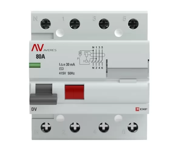 Устройство защитного отключения EKF DV 4P 80А/30мА AC AVERES rccb-4-80-30-ac-av