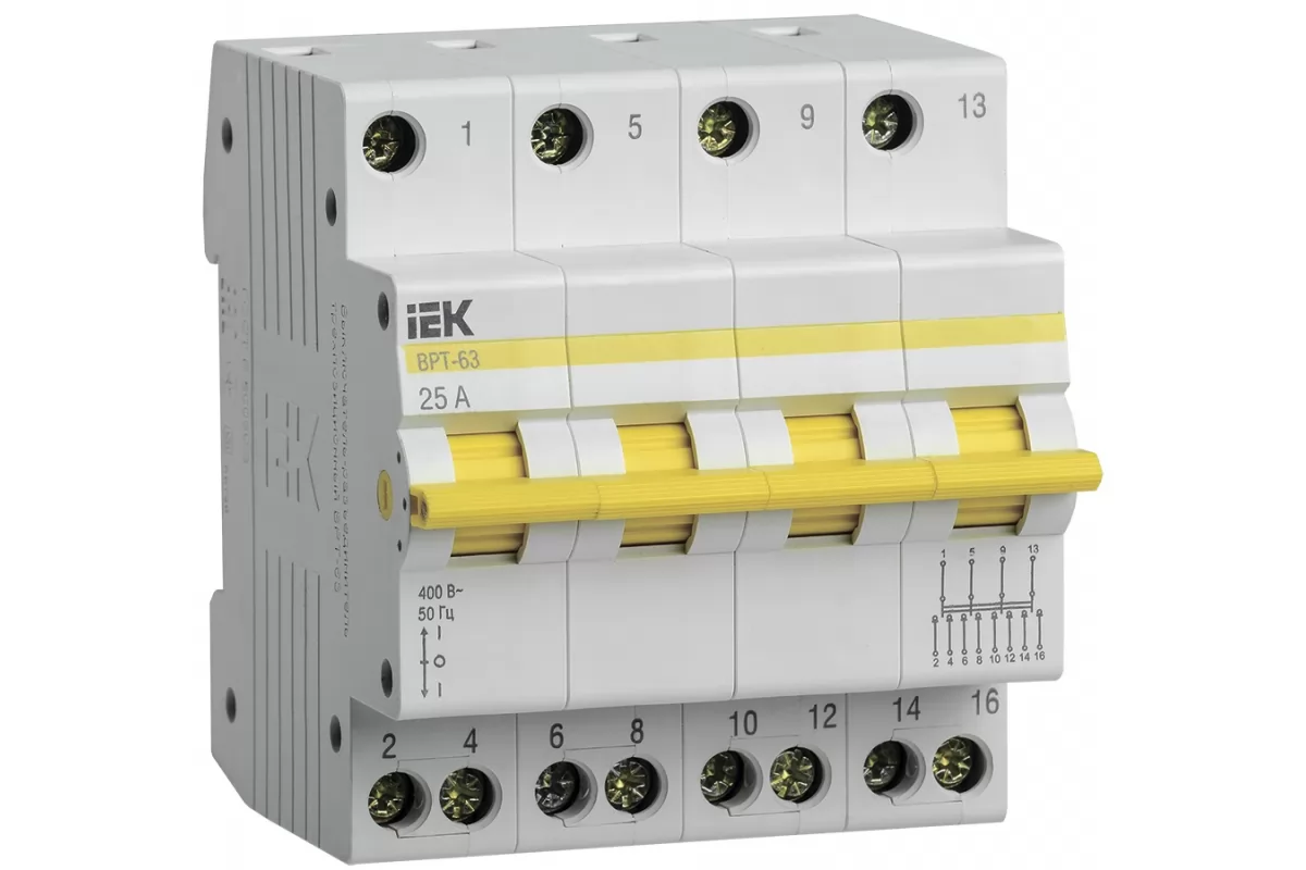 Трехпозиционный выключатель-разъединитель IEK ВРТ-63, 4P, 25А MPR10-4-025