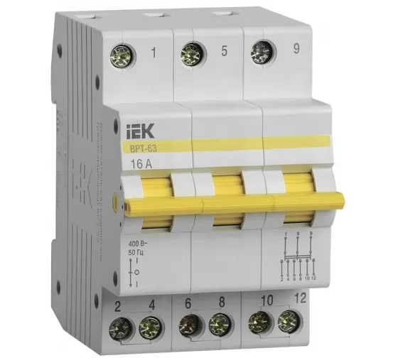 Трехпозиционный выключатель-разъединитель IEK ВРТ-63, 3P, 16А MPR10-3-016